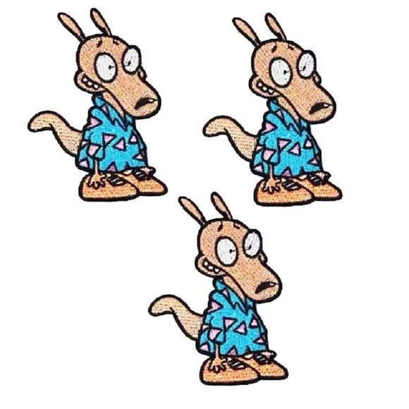 Set of 3 Patches Iron On Sew Badges 90's Rocko Life Cartoon Embroidered Patch - Picture 1 of 4
